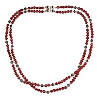 NOVICA Handmade .925 Sterling Silver Carnelian Labradorite Beaded Necklace Double Strand with Grey Red India Birthstone [23 in L x 0.4 in W] 'Bright Hopes'
