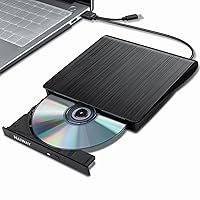 External DVD Drive, USB 3.0 Type-C CD Burner Portable CD DVD +/-RW Optical Drive Slim CD DVD ROM Rewriter CD/DVD Player Writer Reader for Laptop Desktop MacBook PC Windows Linux Mac OS (Black)