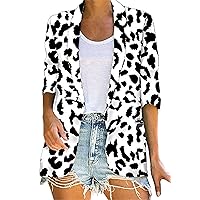 Andongnywell Womens Leopard Blazer Print Long Sleeve Lapel Open Front Boyfriend Cardigan Jackets with Pockets