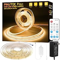 COB LED Strip Light 2700K, 24ft/7.5m Dimmable 3780LEDs DC24V Warm White LED Strip Light,High Lumen Tape Light with RF Remote Timer Function and 48W Power Supply for Home DIY Lighting Project