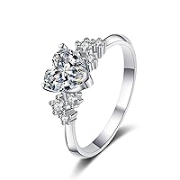 StarGems® Heart Three Prong Cute 1ct Moissanite 925 Silver Platinum Plated Ring RX040