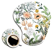 Ergonomic Mouse Pad with Wrist Support, Cute Mouse Pads with Non-Slip PU Base for Home Office Working Studying Easy Typing & Pain Relief Beautiful Floral