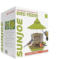 Sun Joe SJ-WBFX-GRN Wild Bird Hanging Feeder, w/Roof and Hexagonal Shape, for Outdoor Garden & Yard Decoration, 2.15 Lbs Bird Seed & Nut Capacity