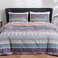 Lekesky Boho Duvet Cover Queen Size, Bohemian Purple Blue Retro Floral Print Comforter Cover Set, 3pcs Luxury Soft Microfiber Bedding Set with Zipper Ties