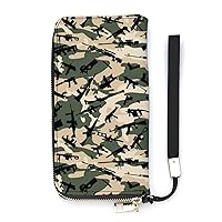 Green Camouflage Gun Weapon Cute Wallet Long Wristlet Purse Credit Card Holder Cell Phone Purse Elegant Clutch Handbag for Women