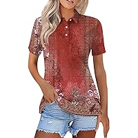 Flowly Skiing Casual T Shirts Ladies Short Sleeve Winter Slim Cotton Polo Female Breathable Print V Neck Red L
