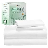 California Design Den - Luxury 4 Piece Full Size Sheet Set - 100% Cotton, 600 Thread Count Deep Pocket Full Size Bed Sheets, Cooling Sheets with Sateen Weave - Pure White