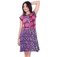 Indian 100% Cotton Women Evening Short Dress Plus Size Mandala Print Purple Color
