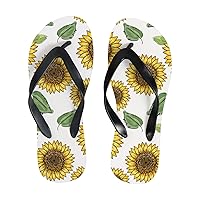 Vantaso Slim Flip Flops for Women Sunflower Green Leaves Yoga Mat Thong Sandals Casual Slippers