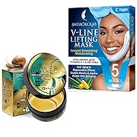 Double Chin Reducer V Line Lifting Mask + Under Eye Patches For Puffy Eyes 24k Gold Eye Mask For Dark Circles