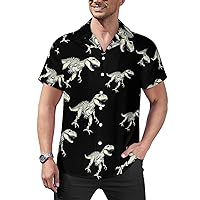 Dinosaur Skeleton T-Rex Animals Men‘s Short Sleeve Button Down Shirts Cuban Guayabera Shirt Beach Tops