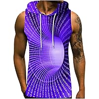 Men's Workout Hooded Tank Tops 3D Optical Illusion Hoodie Fashion Tunnel Graphic Sleeveless Bodybuilding Muscle Gym Shirts