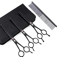 Dream Reach 7.0 Inches Professional Pet Cat Dog Grooming Shears Scissors, Straight, Curved, Thinning/Blending/Chunking Scissors Kit (3-Set Blunt Tip)