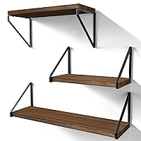 Love-KANKEI Floating Shelves Wall Mounted Set of 3,Rustic Wood Wall Shelves for Storage, Bedroom Living Room Bathroom Kitchen Office and More Light Walnut