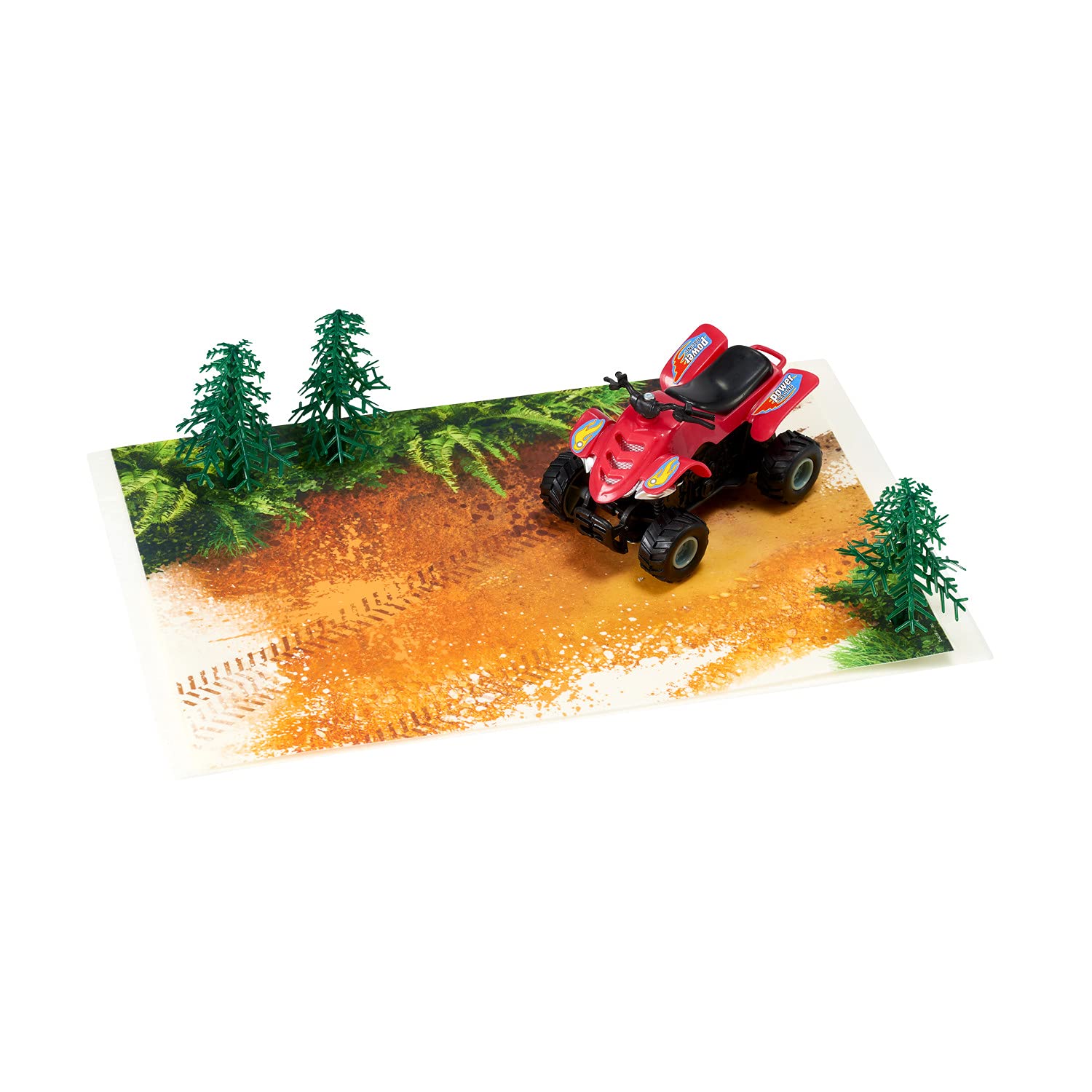 DecoPac ATV Cake Decoration, 4 Piece Cake Topper, Free Rolling All Terrain Vehicle And Trees Cake Decoration For Birthday, Events, Celebrations, Food Safe, Ready to Use ATV DecoSet Red