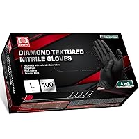 Heavy Duty Nitrile Industrial Disposable Gloves,Black Ultra 8 Mil Diamond Textured Grip,Suitable for Industrial, Mechanical&Food Applications,Latex &Powder-Free,Large Size,100-ct Box