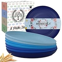 Homienly Salad Plates Dessert Plates Set of 8-10 inch Wheat Straw Plates Unbreakable Plates for Kitchen Reusable Plastic Plates (Blue Series)