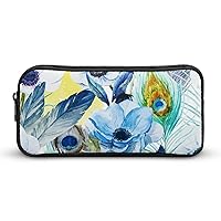 Anemones and Peacock High Capacity Pencil Case Portable Pencil Bags Multifunction Storage Pen Pouch
