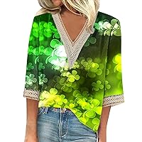 Women's Shirt Blouse Casual Loose Shirts 3/4 Sleeve Lace Trims St. Patrick's Day Print Women's Athletic Shirts