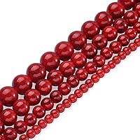 4 Strands 4/6/8/10mm Red Synthetic Turquoise Beads Round Dyed Natural Stone Space Loose Beads Bead for Bracelet Necklace Earrings Jewelry Making Kit Hole: 1mm