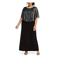 Connected Apparel Womens Metallic-Stripe Capelet Gown Dress