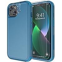 Diverbox for iPhone 13 Case [Shockproof] [Dropproof] [Tempered Glass Screen Protector + Camera Lens Protector],Heavy Duty Protection Phone Case Cover for Apple iPhone 13 (Blue)