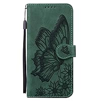 Case Galaxy A14 Wallet Cover Compatible with Samsung Galaxy A14 4G| Galaxy A14 5G, Butterfly Embossed PU Leather Folio Shell Card Holder Magnetic Folding Flip Case for Women (Green)