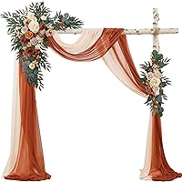 Wedding Arch Flowers with Drape Kit (Pack of 4) - 2pcs Artificial Flower Swag with 2pcs Draping Fabric for Wedding Ceremony Arbor and Reception Backdrop Decoration (Terracotta)