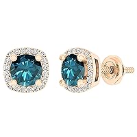 Dazzlingrock Collection 5mm Each Round Gemstone or Diamond with White Diamond Halo Screw Back Stud Earrings for Women in 10K Rose Gold