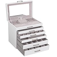 SONGMICS Jewellery Box, Jewellery Organiser, Large Jewellery case, with 6 Layers and 5 Drawers, White/Biege JBC138