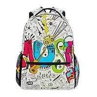 ALAZA Vintage Music Graffiti Pattern W/Guitar Stylish Large Backpack Personalized Laptop iPad Tablet Travel School Bag with Multiple Pockets