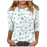 Short Sleeve Tops for Women Chirstmas Shirts for Women 2023 3/4 Sleeve Snowflake Santa Claus Printed Cute Tops