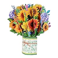 CERSLIMO Pop Up Flower Bouquet, Pop Up Cards for Mom Teacher Friend, 3D Forever Sunflower Flowers Bouquet Popup Thank You Greeting Cards for Mothers Day Birthday Anniversary