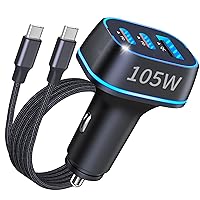 USB C Fast Car Charge for iPhone, 105W 3-Port PD & QC3.0 Compact Fast Charger with 3.3ft Nylon Type C Cable Cigarette Lighter USB Charger for iPhone 15/15 Pro Max/15 Plus, Galaxy, iPad Pro