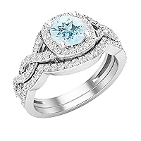 Dazzlingrock Collection 5.8mm Round Gemstone & White Diamond Infinity Swirl Halo Wedding Ring Set for Women in 925 Sterling Silver