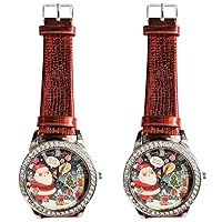BESTOYARD 2pcs Santa Watch Leather Strap Decorative Holiday Watches Christmas Watch Red Bracelet Retro Watch Gift Watch for Women Miss Vintage Buckle Material: Stainless Steel Business Table