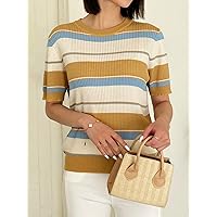 Women's Sweaters Women's Sweaters Fall Colorful Striped Knit Top Cute Women's Sweaters SupShip (Color : Multicolor, Size : Medium)