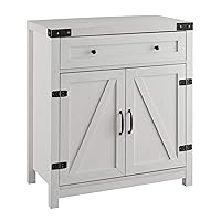 Farmhouse Double Barn Door Accent Kitchen Storage Cabinet Pantry with 1 Drawer, 30 Inch, Brushed white