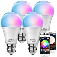 Smart Light Bulbs 4 Pack, A19/E26 Color Changing Light Bulb 60W Equivalent, Dimmable White 2700-6500k, Music Sync, Schedule, WiFi & Bluetooth RGB Light Bulb Works with Alexa Google Home