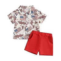 4th Of July Toddler Baby Boy Clothes Independence Day Shorts Outfit Short Sleeve Button Down Shirt And Shorts Set