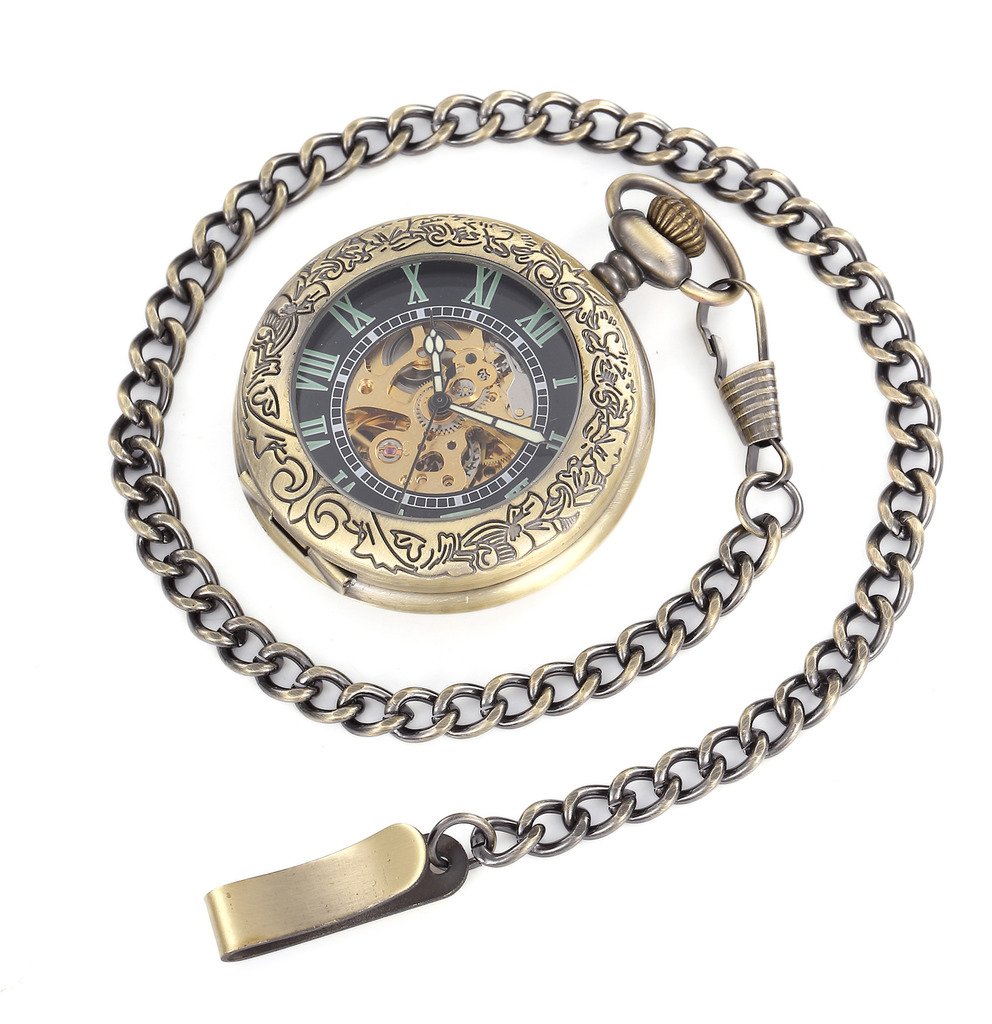 Infinite U Automatic Self-Wind Luminous Mechanical Pocket Watch Steampunk Style Hollow Skeleton Steel Pendant Necklace Golden