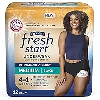 FitRight Fresh Start Incontinence and Postpartum Underwear for Women, Medium, Black (12 Count) Ultimate Absorbency, Disposable Underwear with The Odor-Control Power of ARM & Hammer
