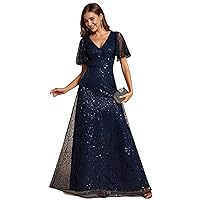 Ever-Pretty Women's Sequin A-Line V Neck Beaded Formal Evening Gowns