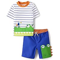 Gymboree Boys' Short Sleeve Rashguard and Swim Trunks, Matching Toddler Outfit