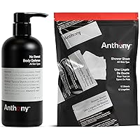 Anthony No Sweat Body Defense and Shower Sheets Bundle, Anti-Chafe Talc Free Cream To Powder Lotion, 16 Fl Oz, and Pack Of 12 Shower Sheets
