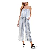 Womens Blue Ruffled Gaucho Striped Sleeveless Strapless Cropped Jumpsuit Juniors XL