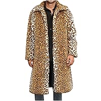 Mens Faux Fur Long Coat Winter Warm Fuzzy Cardigan Thicken Mid-length Overcoat Long Sleeve Striped Print Fluffy Coats