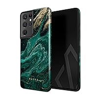 BURGA Phone Case Compatible with Samsung Galaxy S21 Ultra - Hybrid 2-Layer Hard Shell + Silicone Protective Case -Emerald Green Jade Stone Gold Glitter Marble - Scratch-Resistant Shockproof Cover