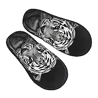 Black and white tiger Furry Slippers for Men Women Fuzzy Memory Foam Slippers Warm Comfy Slip-on Bedroom Shoes Winter House Shoes for Indoor Outdoor Medium