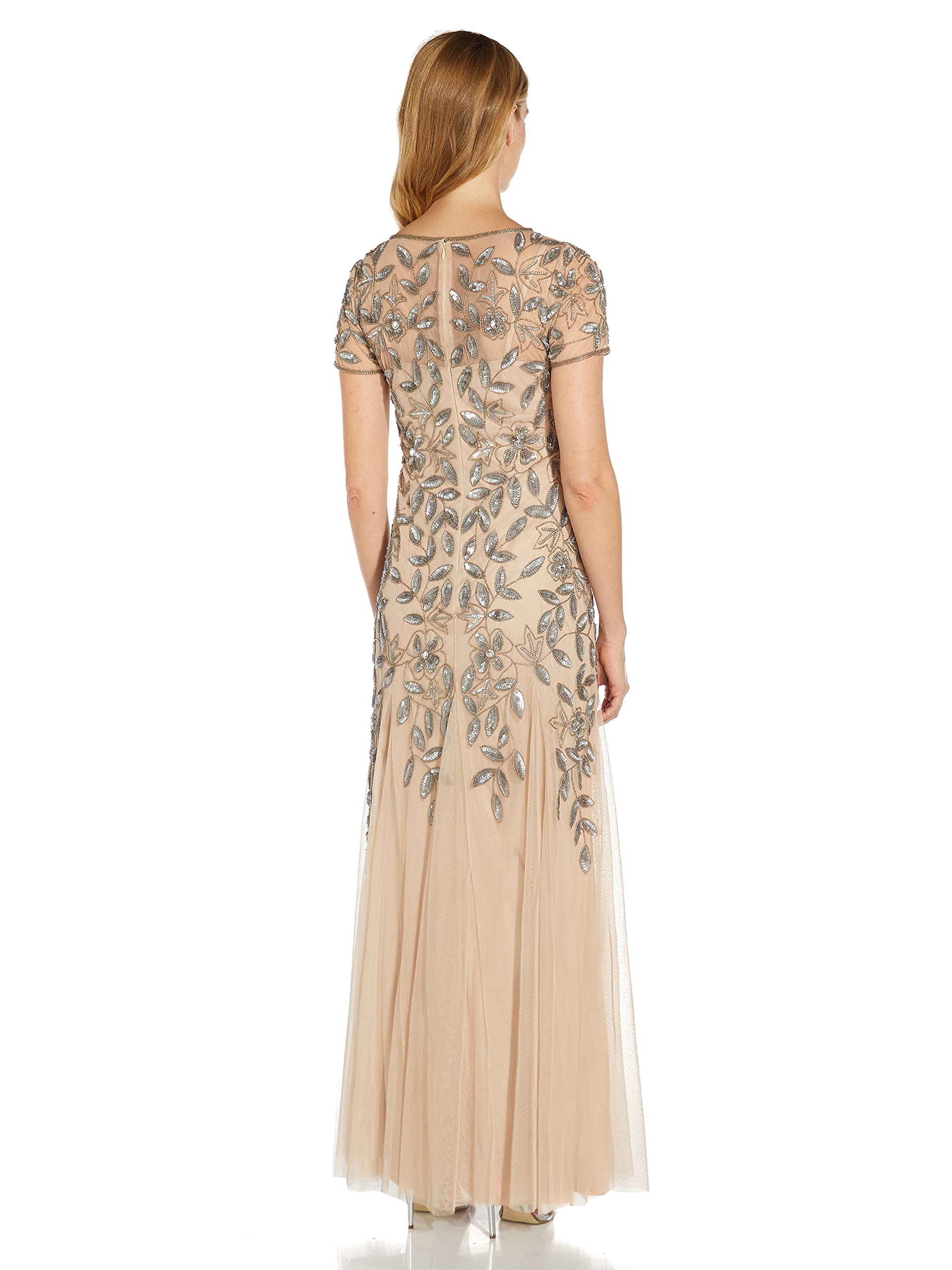 Adrianna Papell Women's Floral Beaded Godet Gown